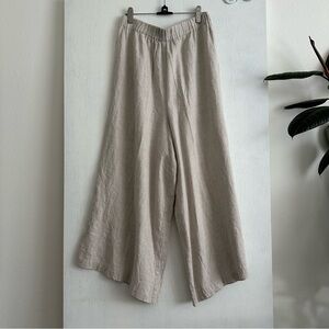 notPERFECTLINEN Beige Linen Pants "WELS" in MAXI Length / Wide Leg Trouser